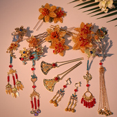 新娘中式 国风重工秀禾头饰金色花朵流苏古典龙凤褂传统结婚发饰品