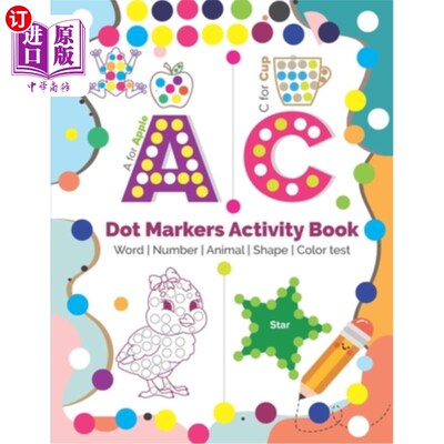 海外直订Dot Markers Activity Book: Do a dot page a day - Word, Number, Animal, Shape, Co 点标记活动书:做一个点页一