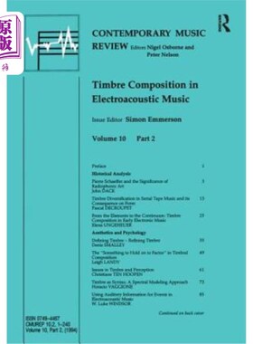 海外直订Timbre Composition in Electroacoustic Music 电声音乐的音色组成