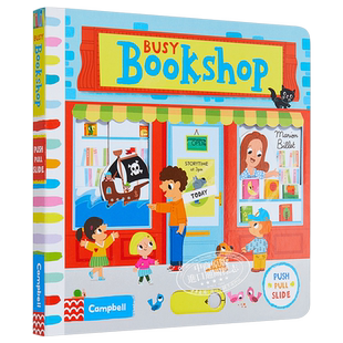 【中商原版】英文原版Busy Bookshop繁忙的书店纸板机关书 儿童玩具纸板游戏操作书 纸板游戏操作启蒙书 带很多可以操作的机?