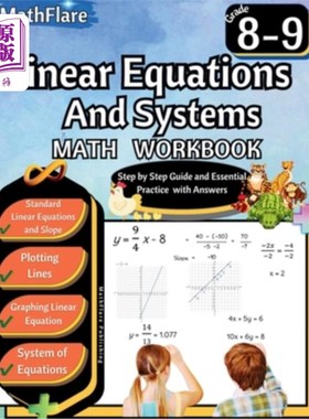海外直订Linear Equations and Systems Workbook 8th and 9th Grade: Grade 8-9 Linear Equati 线性方程与系统练习册八、九