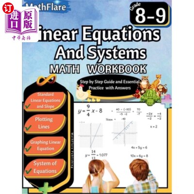 海外直订Linear Equations and Systems Workbook 8th and 9th Grade: Grade 8-9 Linear Equati 线性方程与系统练习册八、九
