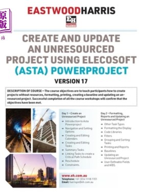 海外直订Create and Update an Unresourced Project using Elecosoft (Asta) Powerproject Ver 使用Elecosof