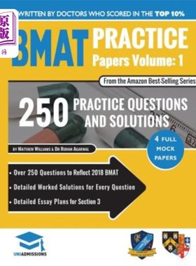 海外直订医药图书BMAT Practice Papers Volume 1: 4 Full Mock Papers, 250 Questions in the style of BMAT实践论文第1卷