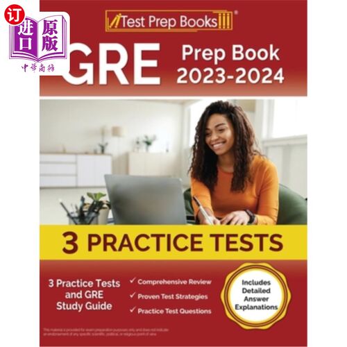 海外直订GRE Prep Book 2023-2024: 3 Practice Tests and GRE Study Guide [Includes Detailed GRE准备书2023