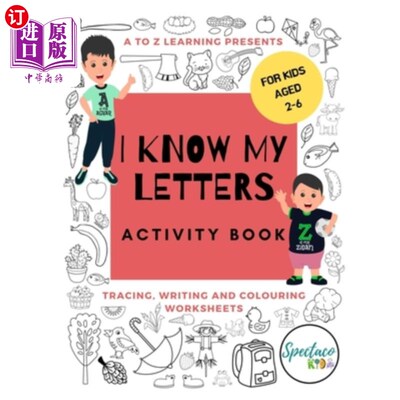 海外直订I know my letters activity book: A-Z alphabet workbook, letter tracing, writing, 我知道我的字母活动手册：A-