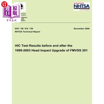 海外直订HIC Test Results Before and After the 1999-2003 Head Impact Upgrade of FMVSS 201 1999-2003年