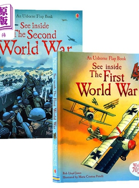 Usborne See Inside 尤斯伯恩看里面系列2册套装 World War 揭秘一战 二战 翻翻学翻页书 战争历史知识科普 6岁+【中商原版】