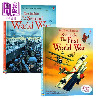 预售 Usborne See Inside 尤斯伯恩看里面系列2册套装 World War 揭秘一战 二战 翻翻学翻页书 战争历史知识科普 6岁+【中商原版】