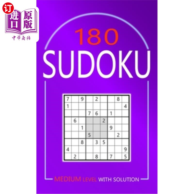 海外直订180 Sudoku: Medium Level Puzzles With Solutions for Adults 180数独:中等水平的谜题与成人的解决方案