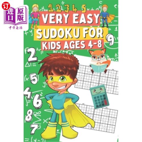 海外直订Very Easy Suoku for Kids Ages 4-8: Sudoku Puzzles for Clever Children Who Love B 非常简单的Suoku