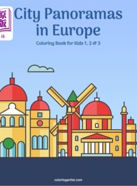 海外直订City Panoramas in Europe Coloring Book for Kids 1, 2 & 3