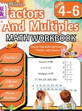 海外直订Factors and Multiples Math Workbook 4th to 6th Grade: Factoring, Prime Numbers,  因子与倍数数学练习册四至六