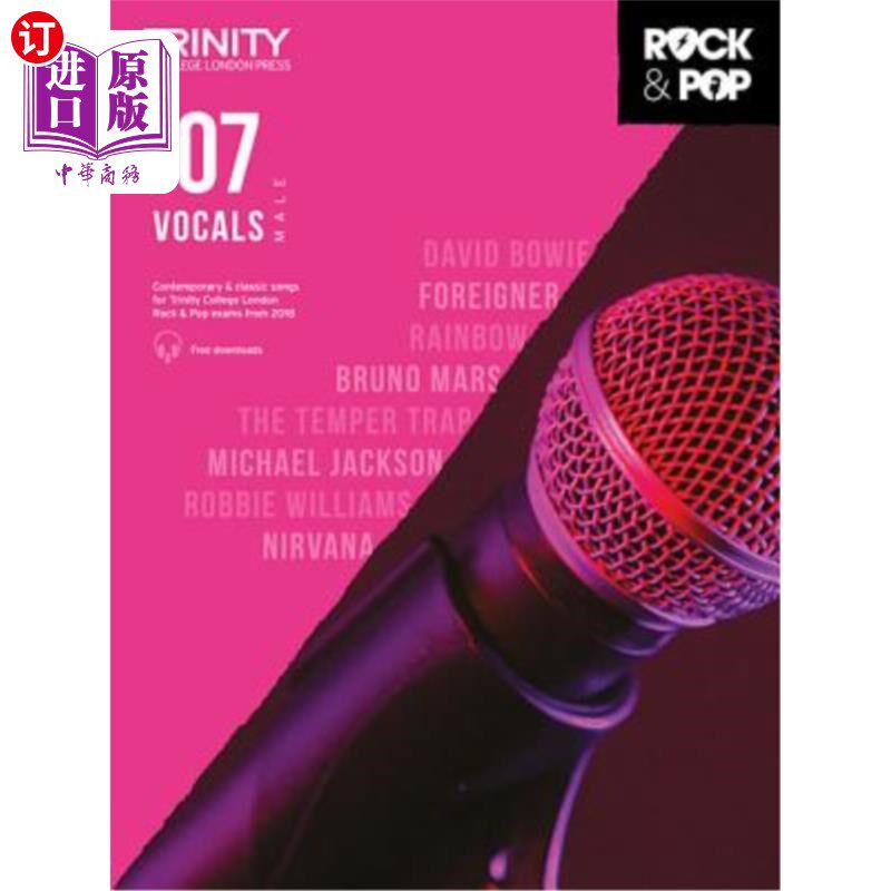 海外直订Trinity Rock & Pop 2018 Vocals: Male Voice - Grade 7 2018年三一摇滚与流行歌手：男声-七年级