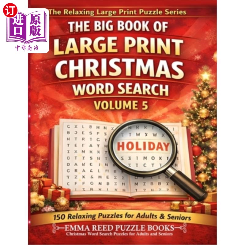 海外直订Christmas Word Search Puzzles for Adults and Seniors: 150 Easy-to-Read Christmas 圣诞词搜索拼图的成人和老年