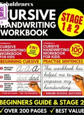 海外直订Cursive Handwriting Workbook: 2-in-1 Book Set For Kids (Cursive for Beginners /  草书练习册：儿童二合一书（