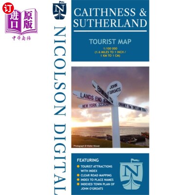 海外直订Nicolson Tourist Map Caithness & Sutherland 尼科尔森旅游地图凯斯尼斯和萨瑟兰