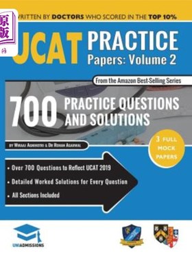 海外直订Ucat Practice Papers Volume Two: 3 Full Mock Papers, 700 Questions in the Style  UCAT实践论文第二卷：3篇完