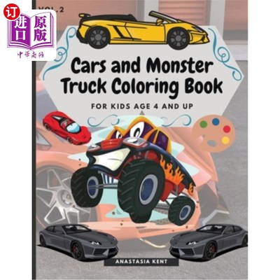 海外直订Cars and Monster Truck Coloring Book For kids age 4 and Up: Fun Coloring book wi 汽车和怪物卡车涂色书4岁及