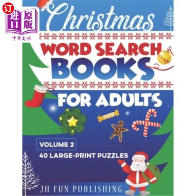 海外直订Christmas Word Search Books For Adults: 40 Large-Print Puzzle (Volume 2) 成人圣诞单词搜索书籍：40个大号印刷