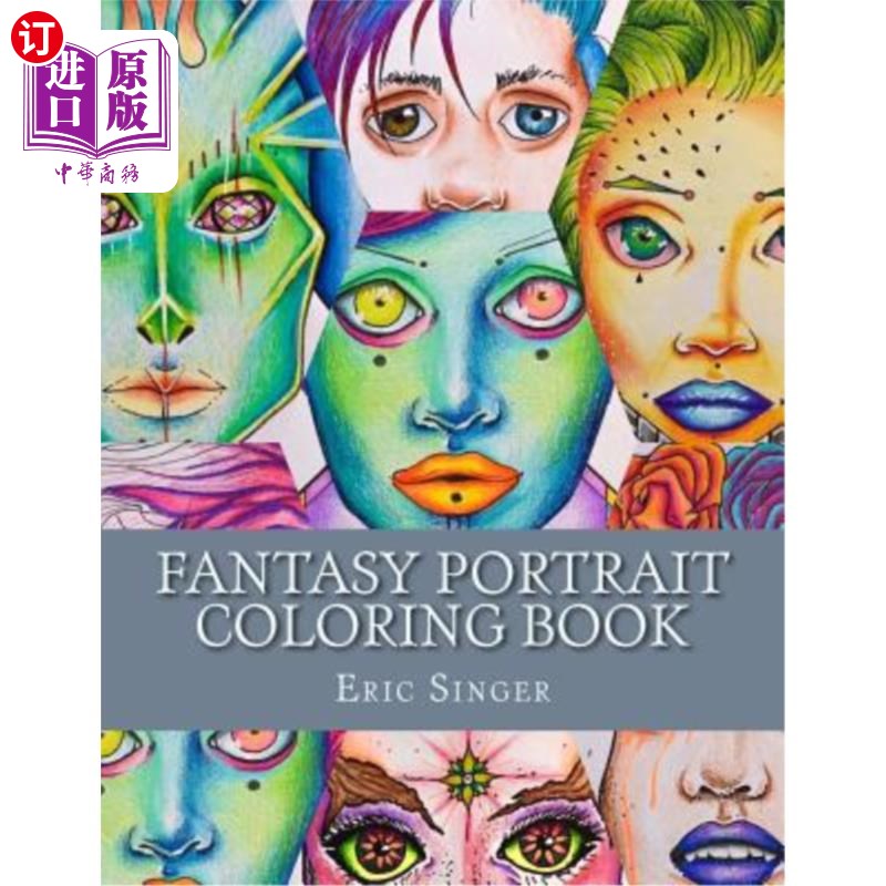 海外直订fantasy portrait coloring book 幻想人物彩绘书