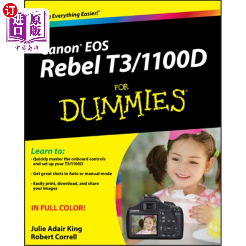 海外直订Canon EOS Rebel T3/1100d for Dummies 佳能EOS Rebel T3/1100D假人