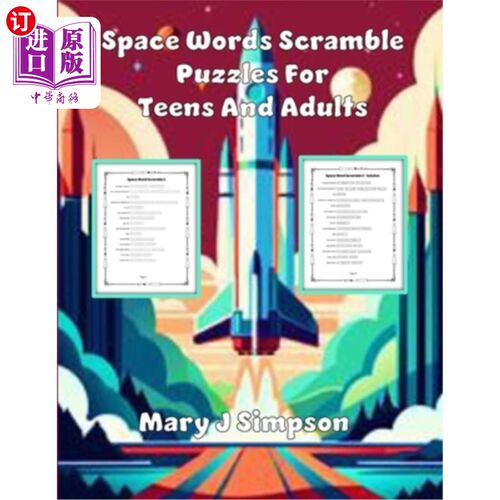 海外直订Space Words Scramble Puzzles For Teens And Adults: 42 space word scramble puzzle 空间拼字游戏青少年和成人：