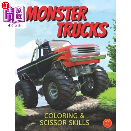 海外直订MONSTER TRUCKS Coloring & Scissor Skills: The Ultimate Monster Truck Coloring An 怪物卡车着色和剪刀技能:终