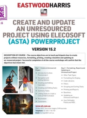 海外直订Create and Update an Unresourced Project using Elecosoft (Asta) Powerproject Ver 使用Elecosof
