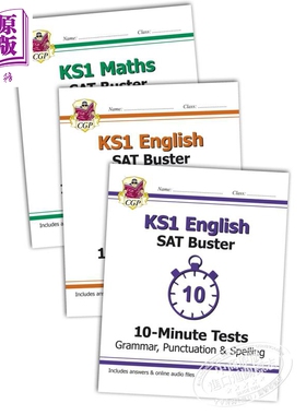 英国CGP原版 KS1 Maths and English 10-Minute Test SAT Buster小学一年级数学英语十分钟小测 英国小学考试专练 5-7岁 中商