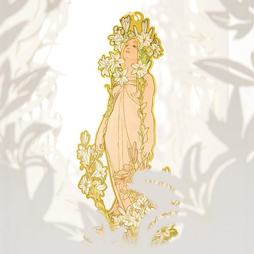 穆夏四朵花朵插画艺术金属书签
