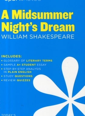 预售 Sparknotes文学指南 仲夏夜之梦 英文原版 A Midsummer Night s Dream Sparknotes Literature Guide 莎士比亚【中商原版】