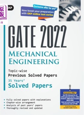 海外直订GATE 2022 Mechanical Engineering - 35 Years Topic-wise Previous Solved Papers GATE 2022机械工程