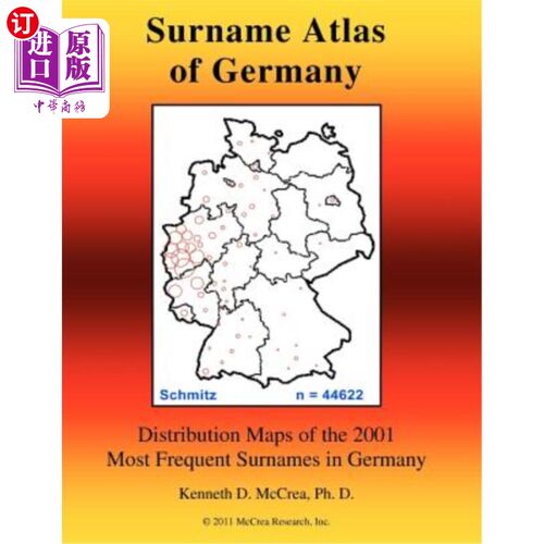海外直订Surname Atlas of Germany: Distribution Maps of the 2001 Most Frequent Surnames i 德国姓氏图谱：2001年德国最