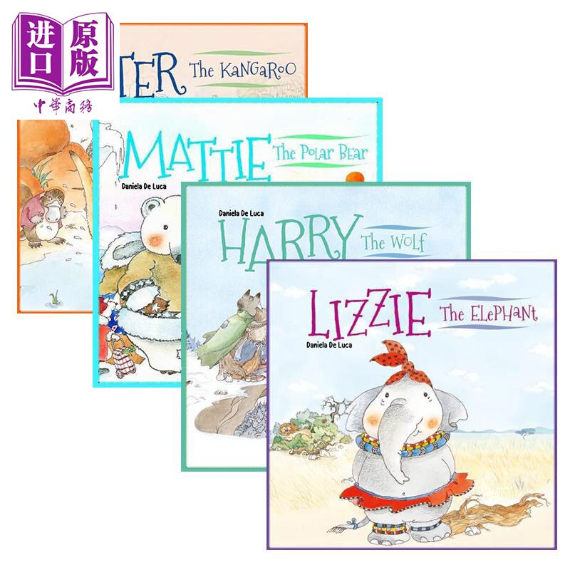 英文绘本暖心动物故事集4册 袋鼠Buster the Kangaroo 北极熊Mattie the Polar Bear Harry Wolf Lizzie Elephant【中商原版?