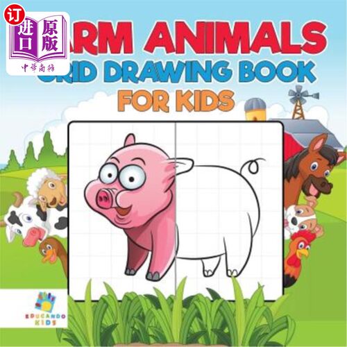 海外直订Farm Animals Grid Drawing Book for Kids 小动物网格画册