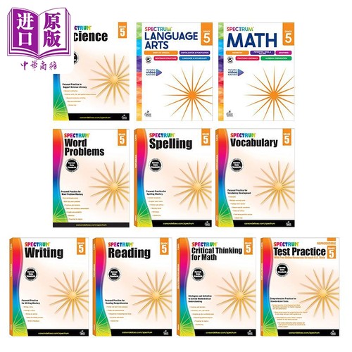 美国Carson Dellosa Spectrum Grade 5 光谱练习册 小学五年级阶段合集 Writing Spelling Math Word Problems【中商原版】