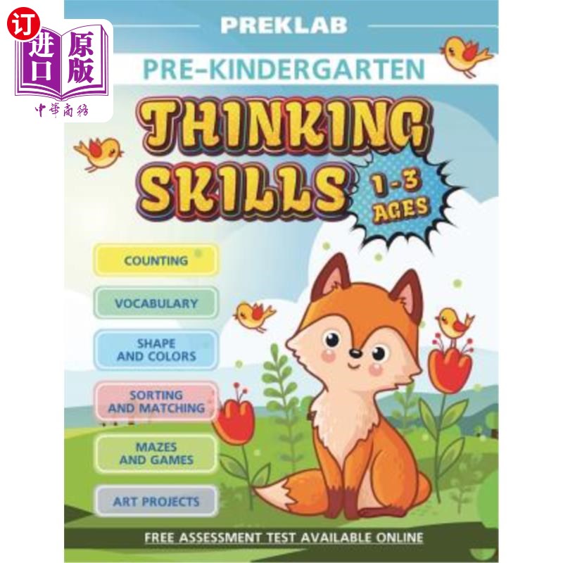 海外直订Thinking Skills Pre-K Toddler Workbook 1-3 Years Prek Age 1 2 3 思考技能学龄前儿童练习册1-3岁学龄前儿童1 2