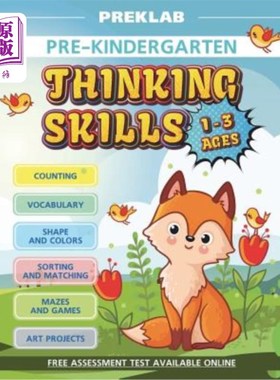 海外直订Thinking Skills Pre-K Toddler Workbook 1-3 Years Prek Age 1 2 3 思考技能学龄前儿童练习册1-3岁学龄前儿童1 2