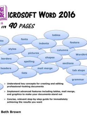 海外直订Microsoft Word 2016 in 90 Pages 90页Microsoft Word 2016