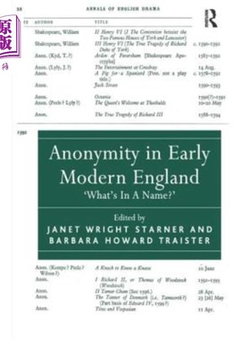 海外直订Anonymity in Early Modern England: 'What's In A Name?' 现代早期英国的匿名：“名字里有什么？”