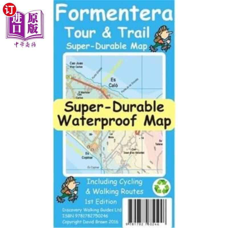 海外直订Formentera Tour and Trail Super Durable Map Formentera旅游和小径超级耐用地图