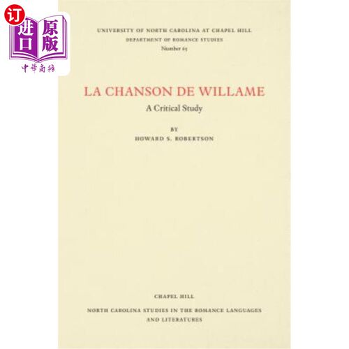 海外直订La Chanson de Willame: A Critical Study 《威莱姆香颂》：一项批判性研究