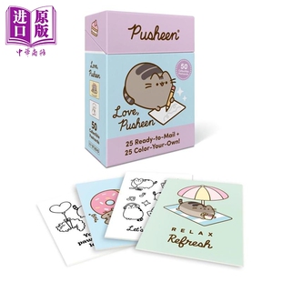 中商原版 胖吉猫官方明信片套装 50张收藏明信片 英文原版 Pusheen Love 其中25张即邮 预售 Postcards 25张待涂色