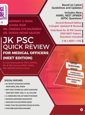 海外直订Jk Psc Quick Review for Medical Officers (Neet Edition): A must have book for NE Jk Psc医务人员