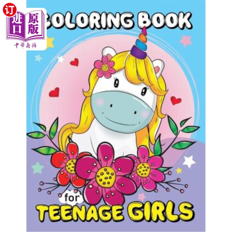 海外直订Coloring Book for Teenage Girls: Animals and Flowers Adults Coloring Pages Stres 少女涂色书：动物与花卉成人
