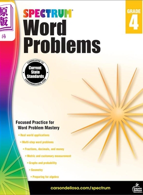 光谱练习册 数学文字应用题系列 4年级 Carson Dellosa Spectrum Word Problems Grade 4 美国CarsonDellosa 原版【中商原版?