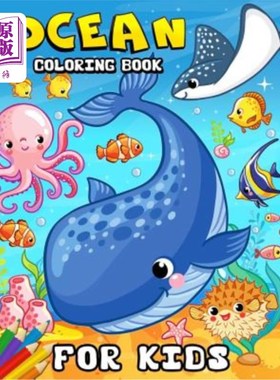 海外直订Ocean Coloring book for kids: Coloring Book for Girls Cute Doodle Animals Colori 儿童海洋彩绘书：女孩彩绘书