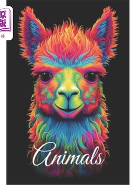 海外直订Animals with black Background - coloring book for adults 动物与黑色背景的成人着色书