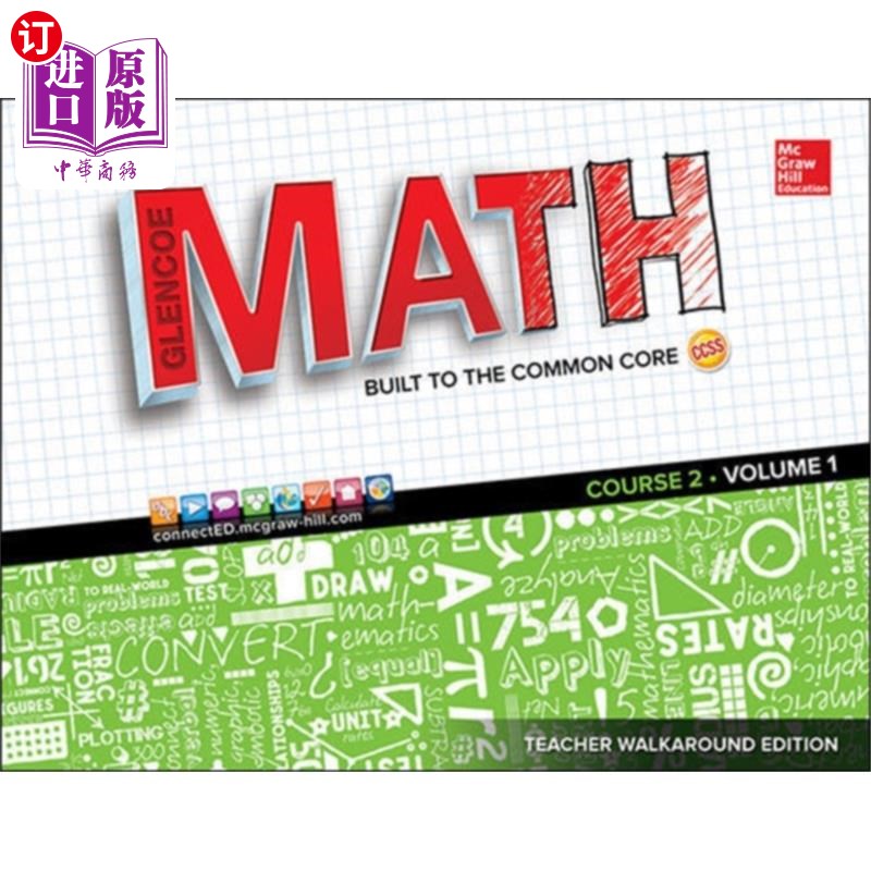 海外直订Glencoe Math, Course 2, Teacher Walkaround Editi...格伦科数学，课程2，教师巡视版，第1卷